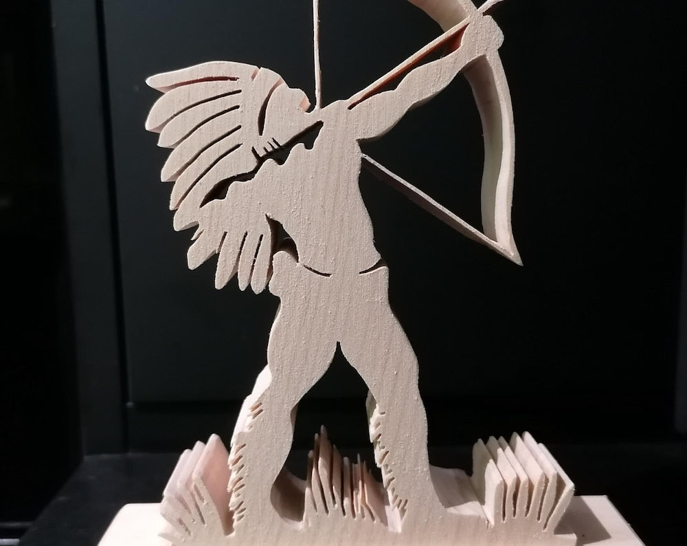 Pine wood Indian with bow and arrow